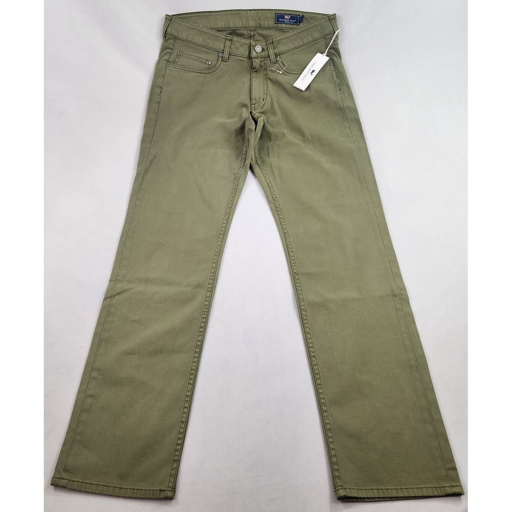 Vineyard Vines jeans W 32 L 32 MR 10" inseam green 5 pockets zip $119 mens